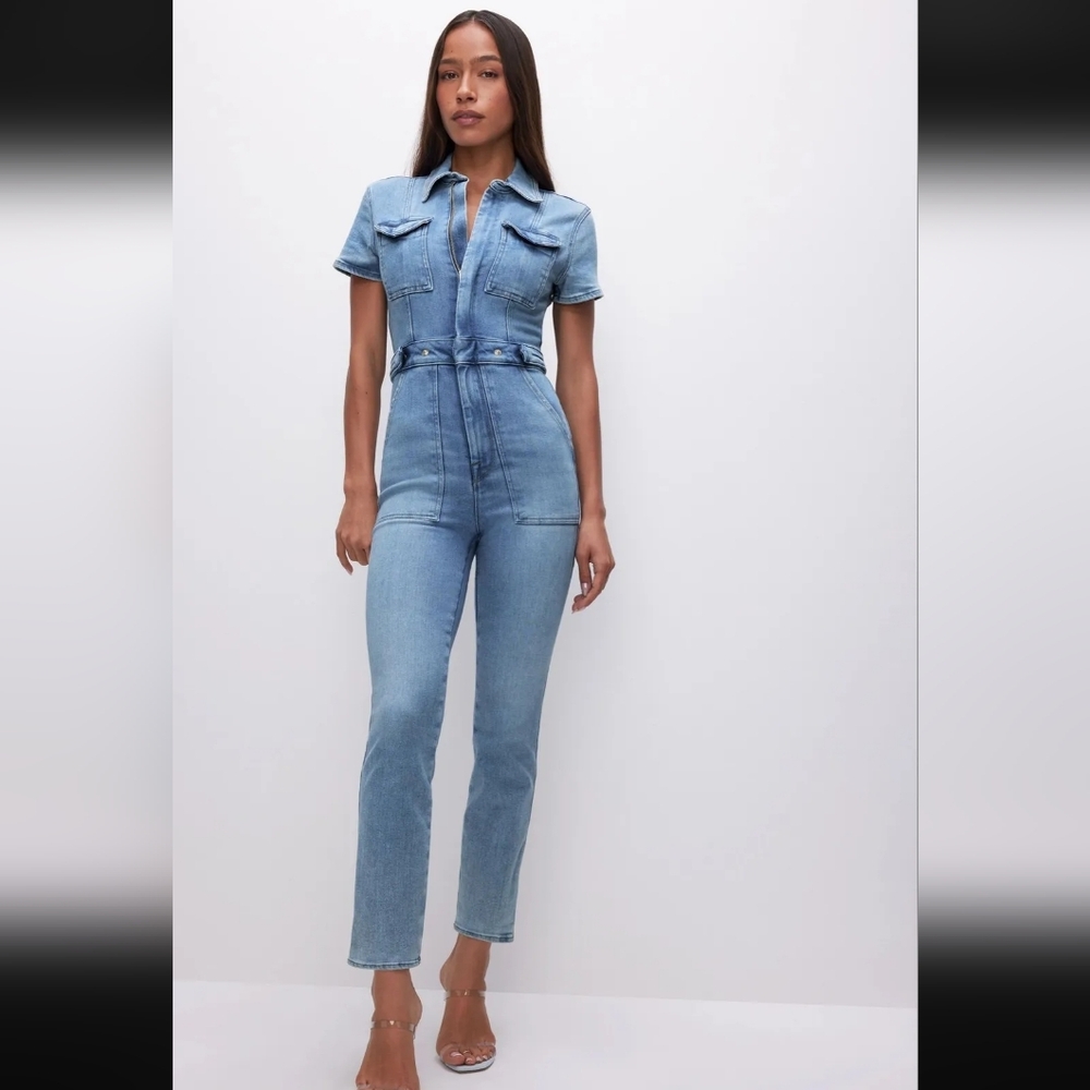 Good American Light Blue Denim Overalls